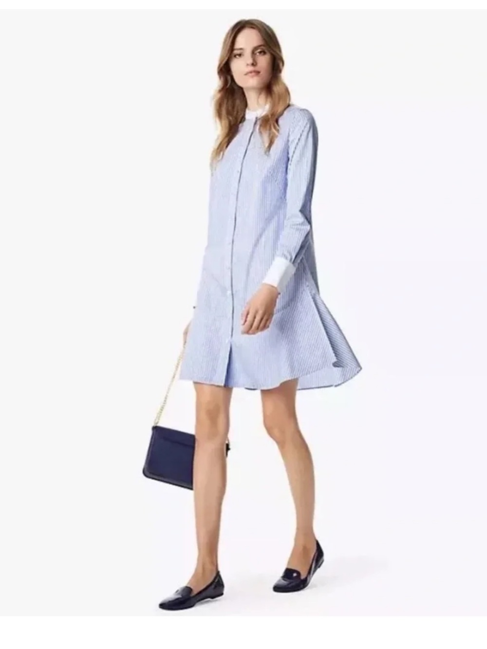 Tory Burch Cora Cotton Shirtdress in Blue and White Stripe